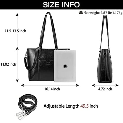 BOSTANTEN Genuine Leather Laptop Bag for Women 15.6'' Briefcase Tote Bags | Laptop Compartment, Structured, Professional, Detachable & Adjustable Shoulder Strap, Metal Feet, Work, Office, Business - color: C-black