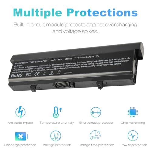 TREE.NB High Capacity Battery for Dell Inspiron 1545 1526 1525 PP41L PP29L Series Laptop Battery, Fits P/N: GP952 GW252 GW240 X284G RN873 M911 M911G [7800mAh/11.1V/9-Cells] - size: 7.68x3.03x0.23inch 1526