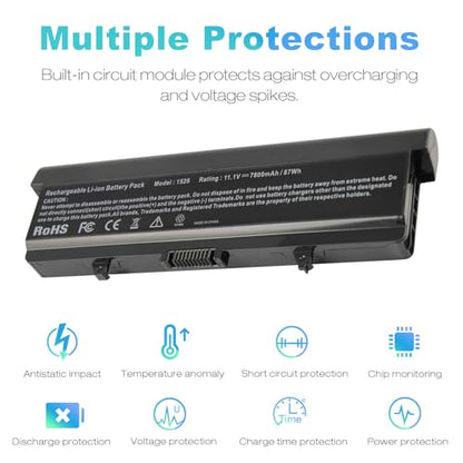 TREE.NB High Capacity Battery for Dell Inspiron 1545 1526 1525 PP41L PP29L Series Laptop Battery, Fits P/N: GP952 GW252 GW240 X284G RN873 M911 M911G [7800mAh/11.1V/9-Cells] - size: 7.68x3.03x0.23inch 1526