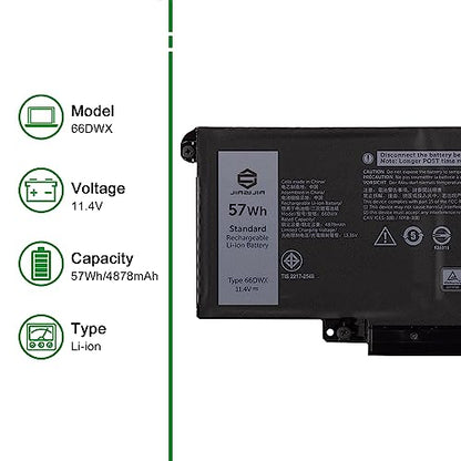 66DWX 086D0Y Laptop Battery Replacement for Dell Latitude 7340 7350 7440 7450 7640 7650 Series Notebook 86D0Y 00HYH8 0HYH8 11.4V 57Wh 4878mAh - size: 12.3*5.1*1.2inch 66DWX