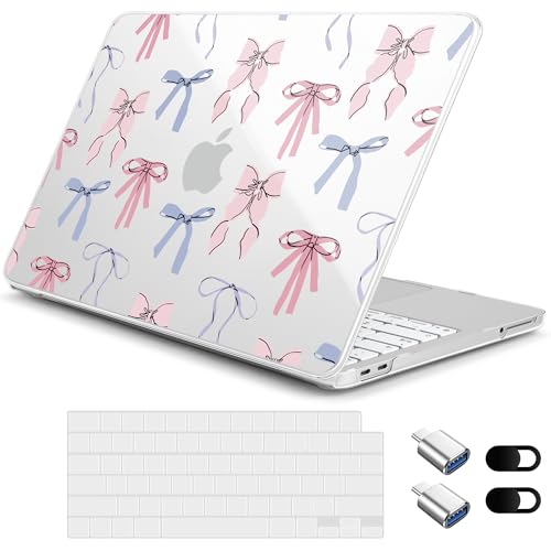 for MacBook Neo 13 Inch Case A18 Pro Chip 2026 Release, Floral Aesthetic Ultra-Slim Hard Shell with Keyboard Cover, 6-in-1 Laptop Accessories Bundle for Women Girls, Pink Bow - color: Pink bow
