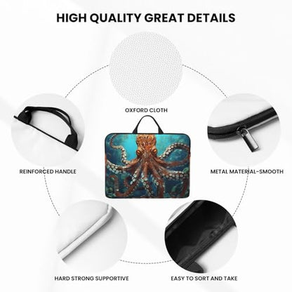 14 Inch Laptop Sleeve Case Waterproof Lightweight Laptop Case Bag Cool Big Octopus Travel Laptop BagsWith Handle Briefcase Messenger Bag For Women Men