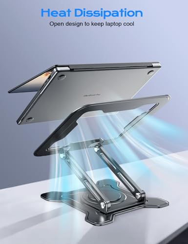 JCZT 360° Rotating Laptop Stand for Desk, Metal Foldable Laptop Riser Black | Ergonomic Portable Adjustable Laptop Stand, Ventilated Cooling Notebook Holder for MacBook Air Pro, All 10-16'' Laptops - color: Black