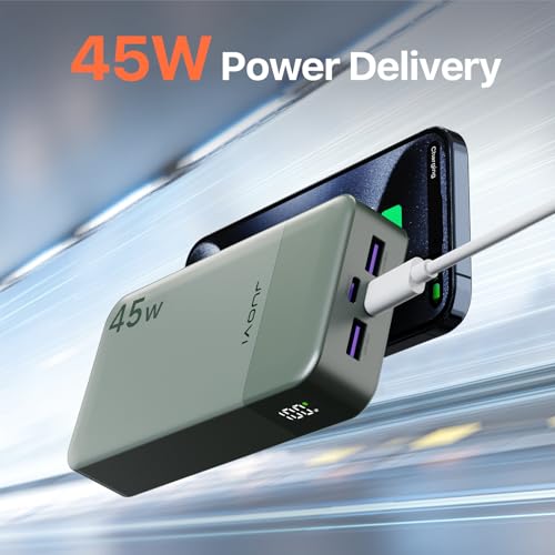 JUOVI Power Bank 45W 20000mAh Portable Charger USB C, PD QC Fast Charging 4-Port(2C+2A) External Battery Pack with LED Display, for iPhone 15 16 MacBook ipad | PD QC Fast Charging with 4 USB Ports(2C 2A), LED Display External Battery Pack for iPad Tablet