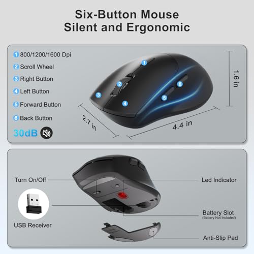Wireless Keyboard and Mouse Combo, 2.4G Full Size Wave Keys Ergonomic Keyboard with Wrist Rest, Phone Holder, 3-Level DPI Wireless Silent Mouse with 6-Buttons, for Windows, Mac OS, Laptop, PC (Black) - color: Black