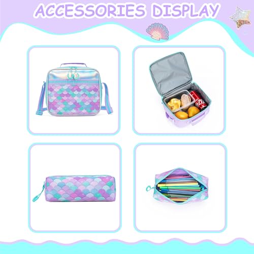 Meetbelify Backpack with Wheels for Girls Rolling Backpack Cute Carry on Backpack with Lunch Box for Elementary Student Teen Girls Luggage Travel Suitcase Girls 8-10 Mermaid - color: Mermaid