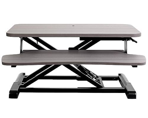 VIVO Dark Gray 26 inch Standing Desk Converter, DESK-V026KG | Height Adjustable, Stand Up Desk Riser, Wide Keyboard Tray, Dual Monitor and Laptop Workstation, Black Frame, K Series - color: Dark Gray, size: 26"