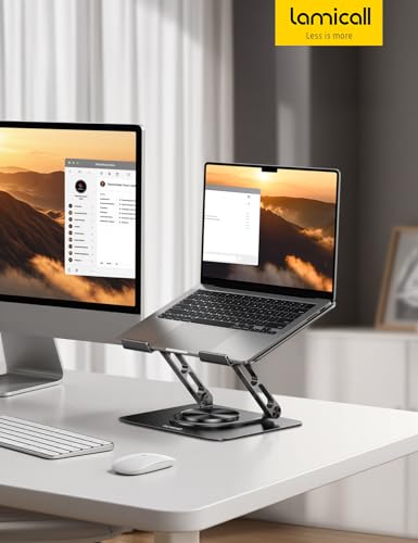 Lamicall Adjustable Laptop Stand for Desk 360° Rotating Base for 10-17.3'' | Aluminum Laptop Riser, Ergonomic Computer Stand Foldable Protable fits MacBook Neo Air Pro Dell HP Lenovo Office Home Black - color: Black