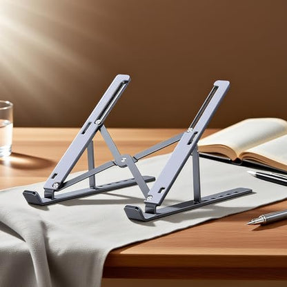 Foldable Laptop Stand, Laptop Holder Riser, Computer Tablet Stand, Compatible with 10-15.6 Inch Laptops, iPad, Phones, Tablets (Black, White)