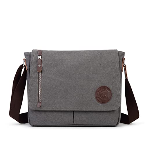 Sechunk Canvas Small Messenger Bag Vintage Shoulder bag Everyday Purse Crossbody bag for men women - color: Grey