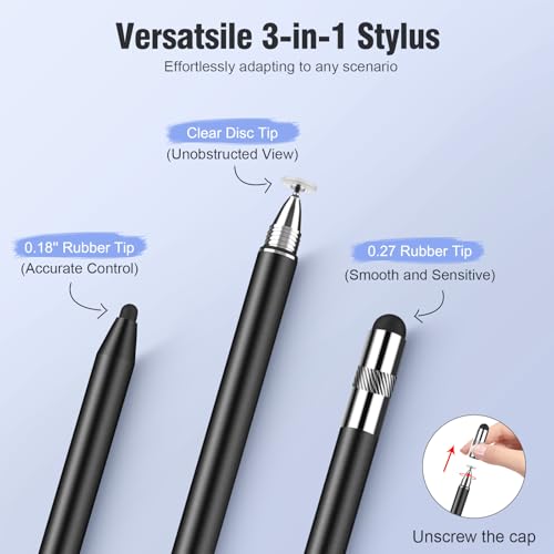 MEKO 3 in 1 Stylus Pens for Touch Screens, High Sensitivity & Precision Capacitive Stylus Pencil for Apple iPad iPhone Tablets Samsung Galaxy All Universal Touchscreen Devices 4 Pack - color: Black/Blue/Rose Gold/Pruple