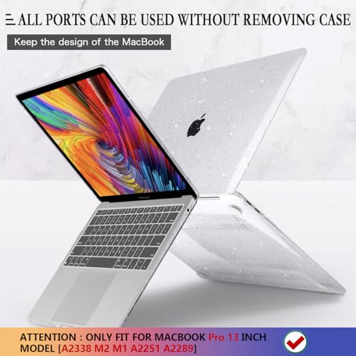 CISSOOK Clear Glitter Case for MacBook Pro 13 Inch 2020-2025 Release A2338 A2251 A2289, Plastic Bling Hard Shell Case with Keyboard Cover for MacBook Pro 13 M1 M2 Sparkly | 4in1 Set Plastic Bling Hard Shell Case with Keyboard Cover for MacBook Pro 13 M1 M