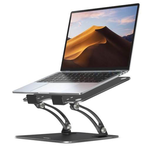 Nulaxy Fully Adjustable Laptop Stand for Desk, Dual Foldable Computer Riser with Heat-Vent, Ergonomic Notebook Holder Portable Office Accessories Compatible with Most Laptops, Black - color: Black