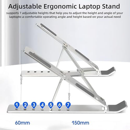 Aluminum Foldable Laptop Stand for Desk, Tablets and 10-17" Laptops | Portable Notebook Stand Computer Holder Adjustable Riser for MacBook Air/Pro/Neo, iPads, Tablets, More Laptops