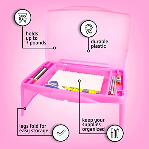 MAVOCRAFT Foldable Kids Lap Tray with Storage - Portable Lap Desk Kids & Adults - Kids Lap Desk for Breakfast in Bed, Serving Tray, Car Desk & Gaming (Pink) - color: Pink