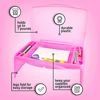 MAVOCRAFT Foldable Kids Lap Tray with Storage - Portable Lap Desk Kids & Adults - Kids Lap Desk for Breakfast in Bed, Serving Tray, Car Desk & Gaming (Pink) - color: Pink