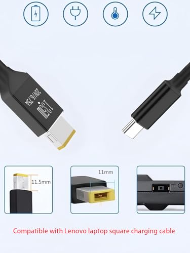 PD135W Type-C Male to Square Adapter 6.6ft USB-C Charging Cable Compatible with Lenovo Laptop ThinkPad X1 Extreme Gen W540 W541 T440S T440P T470P T540p T15p Yoga Y50-80 Y50p