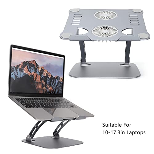 Aluminum Alloy Laptop Stand with 2 Cooling Fans, Foldable Adjustable Laptop Cooling Stand for 10 to 17.3 Inch Laptops, Ergonomic Silver Matte Design with Non - Slip Feet (Space Gray) - color: Space Gray