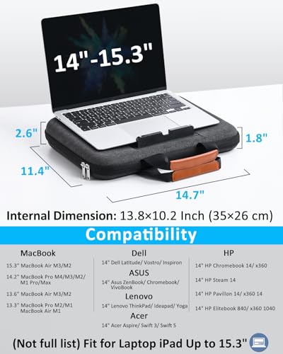 Hard Laptop Case 14 Inch with Stopper and Book Clip - Black | Shockproof Waterproof laptop case for HP Dell Lenovo ASUS Acer - 15.3 MackBook Air M3 M2 Case - color: Black, size: 14-15.3 Inch