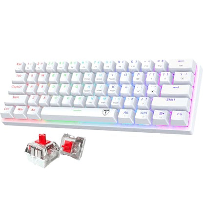 60% Wired Mechanical Gaming Keyboard with Red Switches, LED Backlit | 61 Keys Ultra-Compact Mini Portable Office Keyboard for PC/Mac/Xbox, 18 LED Backlight, Easy to Carry On Trip, White - color: White