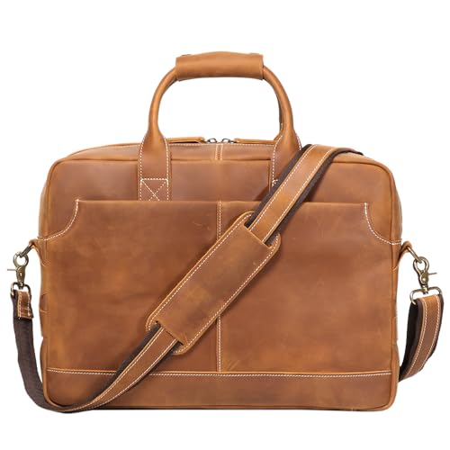 Leather Briefcase for Men 17Inch Laptop Messenger Bags Business Travel Handcrafted Laptop Bag with YKK Zipper Gift - color: B-brown