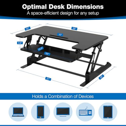 Mount-It! Standing Desk Converter - Height Adjustable Stand Up Riser with Manual Lift, 36.5" x 22" Desktop, Stand up Convertor in Black, Fits Dual Monitors, Laptop and Keyboard Mouse Tray - size: 36" Width