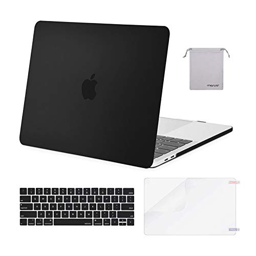 MOSISO Compatible with MacBook Pro 15 inch Case A1990 A1707, Black | Protective Crack-Resistant Plastic Peony Hard Shell Case&Keyboard Cover Skin& Screen Protector - color: Black