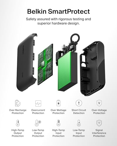 Belkin Portable Charger, Slim USB-C Power Bank 10,000mAh w/ 2 USB-C Ports, Digital Battery Display, 20W Charging Battery Pack - iPhone 17, Air, Pro, Samsung Galaxy S25, Pixel 10, iPad, & More - Black - color: Black, style: 10K mAh