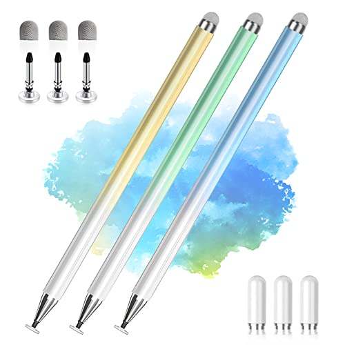 Stylus Pens for Touch Screens, 2 in 1 High Precision Universal Stylus Pen for iPad Compatible with Apple, iPhone, iPad, Android, Samsung Tablets, Phones, 3 Pack-Blue, Green, Yellow - color: Blue, Green, Yellow
