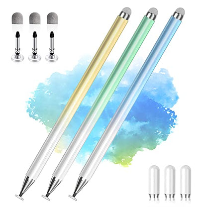 Stylus Pens for Touch Screens, 2 in 1 High Precision Universal Stylus Pen for iPad Compatible with Apple, iPhone, iPad, Android, Samsung Tablets, Phones, 3 Pack-Blue, Green, Yellow - color: Blue, Green, Yellow