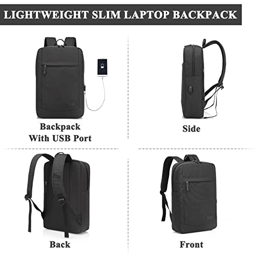 VASCHY 17 inch Laptop Backpack for Men with USB Port Lightweight Slim Business Backpack - color: Black