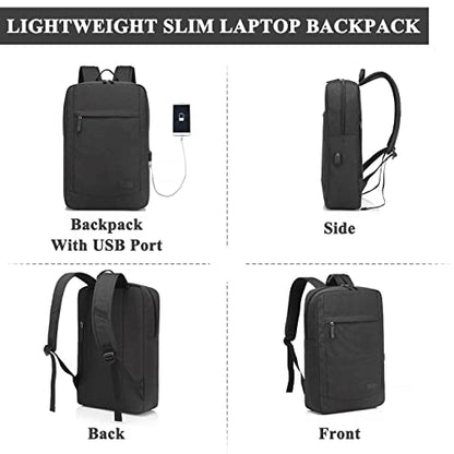 VASCHY 17 inch Laptop Backpack for Men with USB Port Lightweight Slim Business Backpack - color: Black