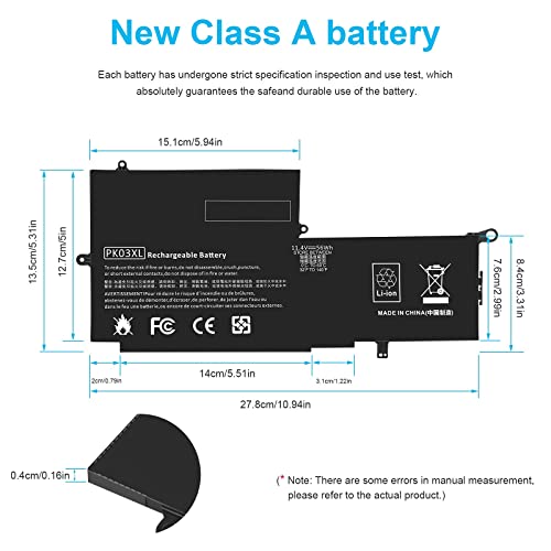 TREE.NB High Performance Battery for HP PK03XL Spectre 13 Pro X360 G2 G1 Spectre 13-4005dx 14-k119tx 14-k120us 14-k124tx 14-k126tx 14-k127tx 14-k134tu TPN-C109 714762-422 715050-001 Hstnn-lb4p - size: 10.94x5.31x0.16inch PK03XL