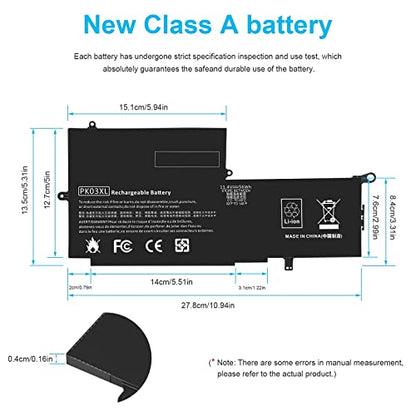 TREE.NB High Performance Battery for HP PK03XL Spectre 13 Pro X360 G2 G1 Spectre 13-4005dx 14-k119tx 14-k120us 14-k124tx 14-k126tx 14-k127tx 14-k134tu TPN-C109 714762-422 715050-001 Hstnn-lb4p - size: 10.94x5.31x0.16inch PK03XL