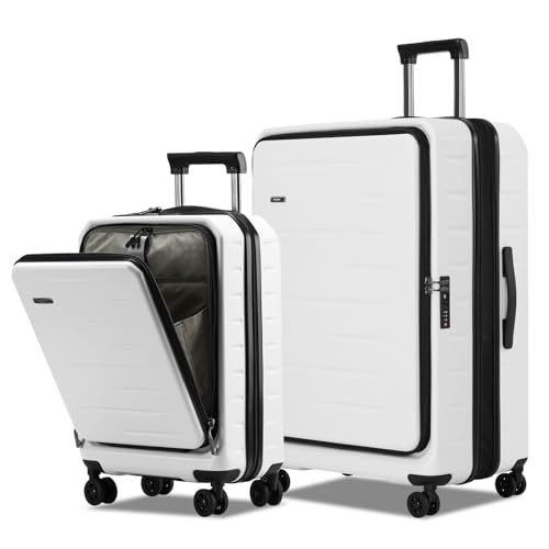 CENSIEN Expandable Luggage Sets, 20 Inch Carry On Luggage 28 Inch Suitcases | 20in Front Open Laptop Pocket Luggage,28in Top Open Trunk Suitcase,Lightweight ABS+PC Hardshell,YKK Zipper,Travel Bags,White - color: White, size: 20/28 Inch EXT