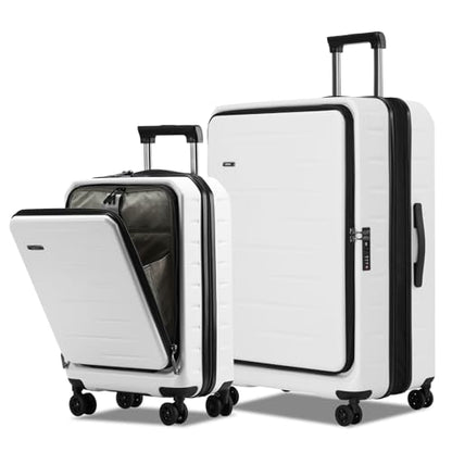 CENSIEN Expandable Luggage Sets, 20 Inch Carry On Luggage 28 Inch Suitcases | 20in Front Open Laptop Pocket Luggage,28in Top Open Trunk Suitcase,Lightweight ABS+PC Hardshell,YKK Zipper,Travel Bags,White - color: White, size: 20/28 Inch EXT