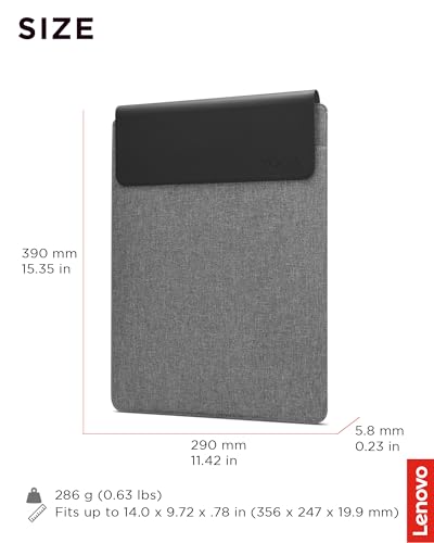 Lenovo Slim Laptop Sleeve 16 Inch Notebook/Tablet - Compatible with MacBook Air/Pro - Eco-Friendly Lightweight Case with Accessory Pocket & Magnetic Closure - Grey - color: Grey, size: 16-inch
