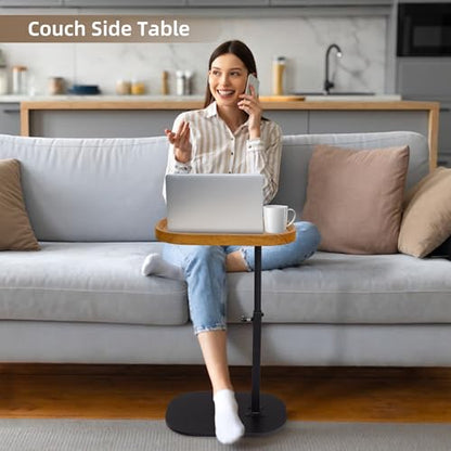 End Table Adjustable Height, 360°Swivel TV Tray C Table for Couch Sofa Bed, Wood Side Table for Living Room Bedroom Small Spaces
