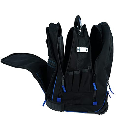 MELOTOUGH Wheeled Rolling Automotive Tool Bag Backpack Blue | Heavy-Duty Water-Resistant 600D, 37 Pockets & Large Interior, Smooth Wheels & Telescoping Handle, Pro Tool Organizer - color: Blue