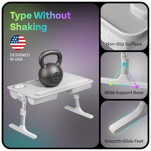 Lap Desk with Legs & Cushions: 2-in-1 Foldable Bed Desk for Adults - One-Touch Height Adjustment, Bed Table Tray Hold: up to 15.6“ Laptop, Mouse Cup Phone - Laptop Stand Desks for Bed (Gray) - color: Gray
