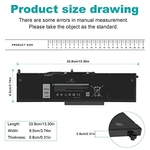 ASUNCELL VG93N 92Wh 6-Cell Laptop Battery Compatible with Dell Precision 15 3520 3530 M3520 M3530 Latitude 5580 5590 5591 E5580 E5590 E5591 Series 0VG93N WFWKK 0WFWKK 11.4V 7666mAh - size: VG93N 12.60 × 6.50 × 0.94 in
