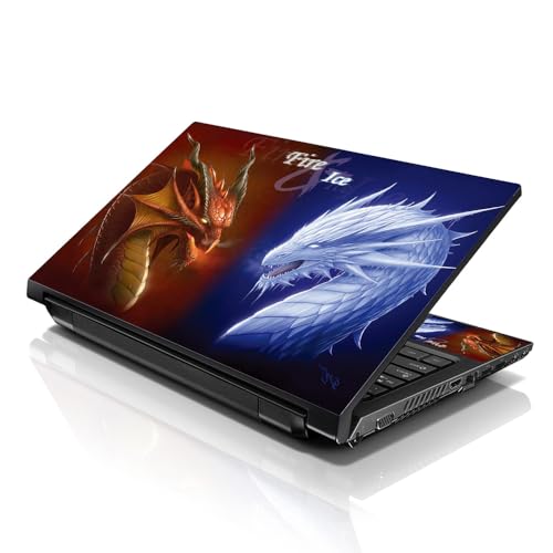 LSS Laptop 17-17.3" Skin Cover with Colorful Fire & Ice Dragons Pattern for HP Dell Lenovo Apple Asus Acer Compaq - Fits 16.5" 17" 17.3" 18.4" 19" (2 Wrist Pads Free) - color: Fire & Ice Dragons, size: 17" - 19"