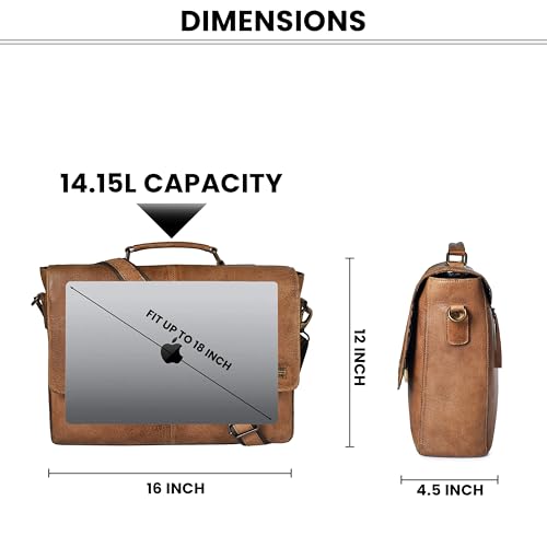 Leather Messenger Bag for Men & Women, 16'' Handmade Laptop Briefcase Satchel, Crossbody Shoulder Office Bag for Work, Travel - color: Cognac Brown