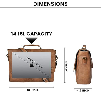 Leather Messenger Bag for Men & Women, 16'' Handmade Laptop Briefcase Satchel, Crossbody Shoulder Office Bag for Work, Travel - color: Cognac Brown