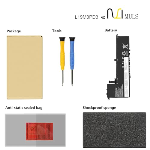 MULS 56Wh L19M3PD3 Battery for Lenovo IdeaPad S540-13 S540-13API S540-13ARE | S540-13IML S540-13ITL Series L19L3PD3 L19D3PD3 SB10V27762 5B10V27760 SB10V27765 5B10W67393 11.52V with Tools Extended runtime