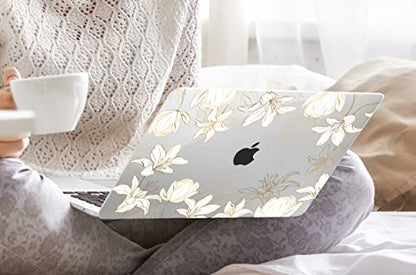 DONGKE Compatible with MacBook Air 13 inch Case 2021 2020 2019 2018 Release A2337 M1 A2179 A1932 with Retina Display Touch ID, Plastic Hard Shell & Keyboard Cover - Golden Florals - color: Golder Florals X482