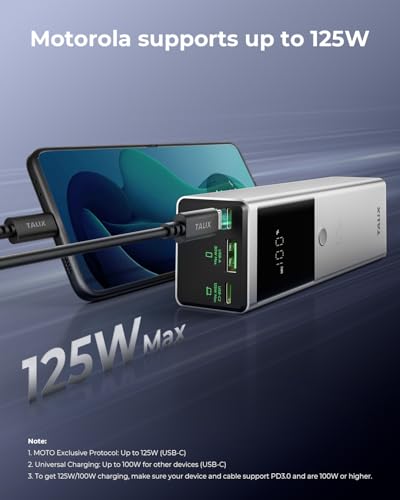TALIX 125W Power Bank, 12800mAh Portable Laptop Charger with 240W USB-C Cable and 3-Port, PD Fast Charging Battery Pack for Laptop/MacBook/iPhone 17/Moto/Samsung S26