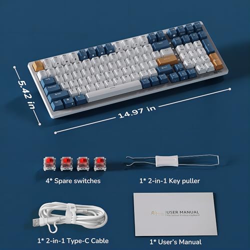 RK ROYAL KLUDGE RK98 Wireless Mechanical Keyboard, Triple Mode 2.4G/BT5.1/USB-C Custom Switches Keyboard with Number Pad, Pre-lubed Linear Switches RGB Backlit Gaming Keyboard, Software Support - color: White, size: Hot Swap Red Switch