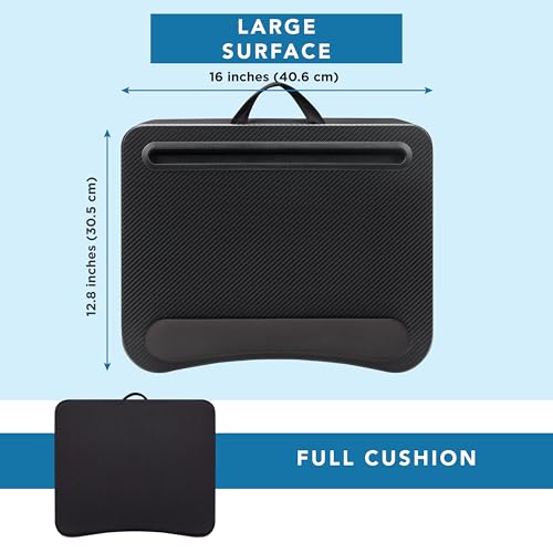 LAPGEAR Memory Foam Lap Desk with Wrist Rest and Media Slot - Medium - Black Carbon - Fits up to 15.6 Inch Laptops and Most Tablet Devices - Style No. 91338 - color: Black Carbon