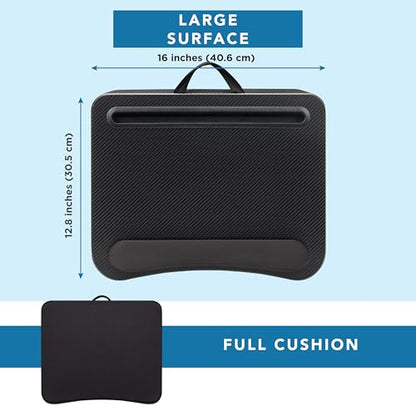 LAPGEAR Memory Foam Lap Desk with Wrist Rest and Media Slot - Medium - Black Carbon - Fits up to 15.6 Inch Laptops and Most Tablet Devices - Style No. 91338 - color: Black Carbon